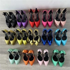 Waterdichte vrouwen modeplatform puntige teen hiel satijn strass candy color sandalen big size bruiloft sexy a a