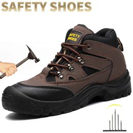 Bottes de travail imperméables pour hommes Chaussures de sécurité indestructibles avec capuchon d'orteil en acier Pincture mâle de sécurité mâle 240510