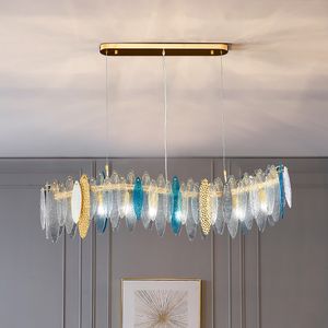 Éclairage de lustre en verre de conception de vague pour la salle à manger décoration de la maison moderne lampe à main luminaires d'îlot de cuisine de luxe