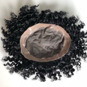 8mm Afro golftoupee Indian Virgin Human Hair Vervanging Mono met PU voor zwarte mannen Express levering