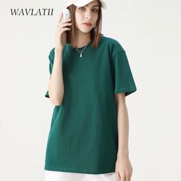Wavlatii 100 camisetas casuales de algodón para mujeres 200 gsm camisetas suaves de gran tamaño unisex manga corta tops de verano WT2401 240506