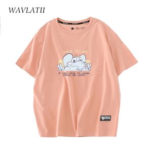T-shirts imprimés de dessins animés roses wavlatii pour femmes 100% coton décontractée t-t-t-t-t-t-t-shirt pour l'été WT2203 220511