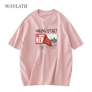 WAVLATII manches courtes coton t-shirts pour femmes mode impression femme été hauts dame vert rose t-shirts WT2138 220615