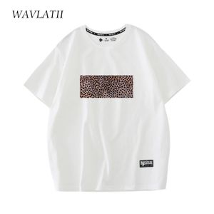 Wavlatii dames luipaard gedrukt t shirts vrouwelijke witte mode streetwear 100% katoenen zwarte tees tops voor zomer 240416