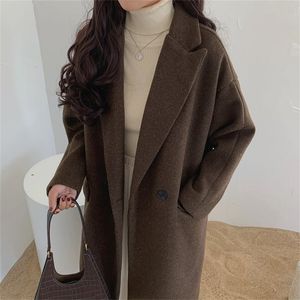 WAVSIYIER femmes solide marron bouton col cranté manteau femme femme 2020 automne hiver trench manteau vintage piste chic outwear LJ201202