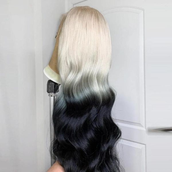 Ondulés 60 Platine Blonde À Noir Ombre Coloré Dentelle Synthétique Avant Pré-Plumé Naturel Hairline Frontal Pour Les Femmes