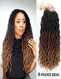 Wavy Gypsy Locs ombre Crochet Hair 18quot 8Packslot Goddess Locs Faux Locs African Roots Roots Dreadlocs Synthetic Traiding Hair Exte2024662