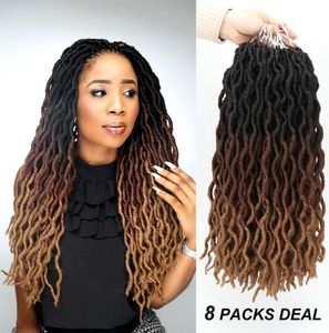 Wavy Gypsy Locs ombre Crochet Hair 18quot 8packslot Goddess Locs Faux Locs African Roots Roots Dreadlocs Synthetic Traiding Hair Exte2851297