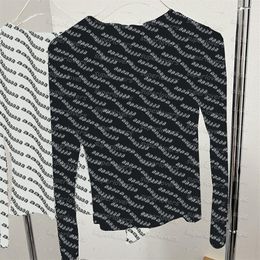 Camisetas con letras onduladas para mujer, camisetas de malla de manga larga, chaleco Sexy transparente sin mangas 289M