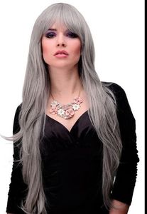 Mode ondulée longue perruque femmes belle Cosplay gris clair perruques cheveux 80cm