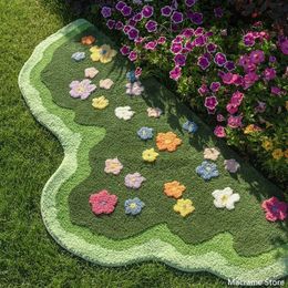 Forme ondulée vert 3D fleur touffeté tapis doux touffetage canapé tapis absorbant antidérapant chambre sol pieds tapis de chevet tapis coussinets de pied 240111