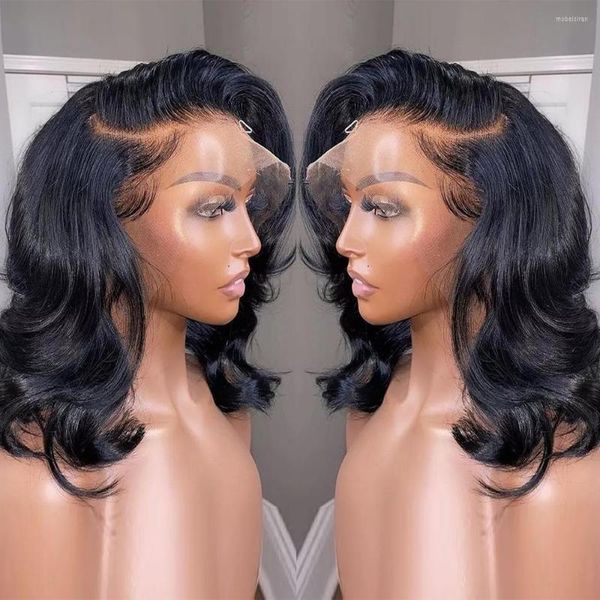 Wavy Short Bob Bob Wav Body Wave Front Human Hair Pre Lepluck Bebé Brasil Agua Natural 13x6 Frontal