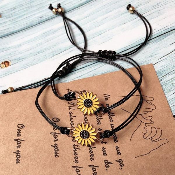 Pulsera de surf con dije de girasol de cordón de algodón encerado para mujeres y hombres, cadena de eslabones de tendencia de deseo de playa de amistad de verano