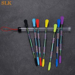 Outils de dabber de cire atomiseur de cire 3 style argent or couleur arc-en-ciel 120mm outil de pot de dab vaporisateur d'herbes sèches avec embouts en silicone tube en plastique