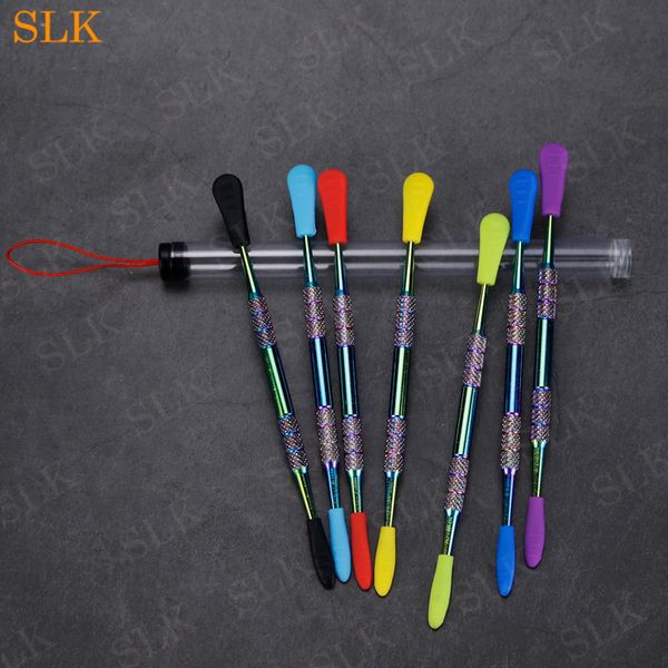 Wax dabber tools wax verstuiver 3 stijl zilver goud regenboog kleur 120mm dab jar tool droog kruid vaporizer met siliconen tips plastic buis