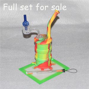 Narguilés Cire dabbers Outils de tamponnage avec embouts en silicone Outil de nettoyage de dabber de 120 mm Plate-forme pétrolière en silicone + bangers à quartz thermique + tapis d'herbes sèches en silicone