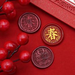 Wax Seal Chinese Nouvel An thème Fire Laquer Stamp Copper Head Scrapbooking Enveloppe Invitations 2024 Décoration cadeau du Nouvel An