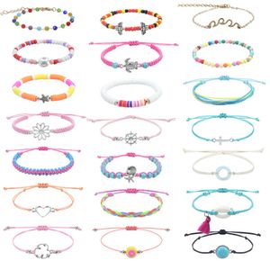 Pulseras tejidas de hilo de cera Trenza de surfista de playa Cuerda colorida Pulsera de concha de estrella de mar Paquete de brazaletes para mejores amigos Con cuentas Vsco Amistad Mujer bohemia al por mayor