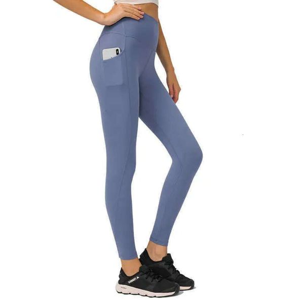 Pantalon de Yoga cireux doux pour la peau, poche latérale, Slim, Fitness, course à pied, vêtements de sport, Leggings serrés sur toute la longueur, Trou 19