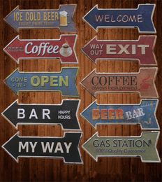 Sortie de sortie bienvenue barre de bière glacée flèche directionnelle signes en étain rétro signe en métal peinture Antique décor mur café Pub boutique Rest4482657