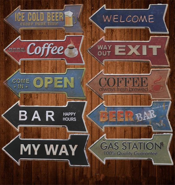 Sortie de sortie bienvenue barre de bière glacée flèche directionnelle signes en étain rétro signe en métal peinture Antique décor mur café Pub boutique Rest1978939