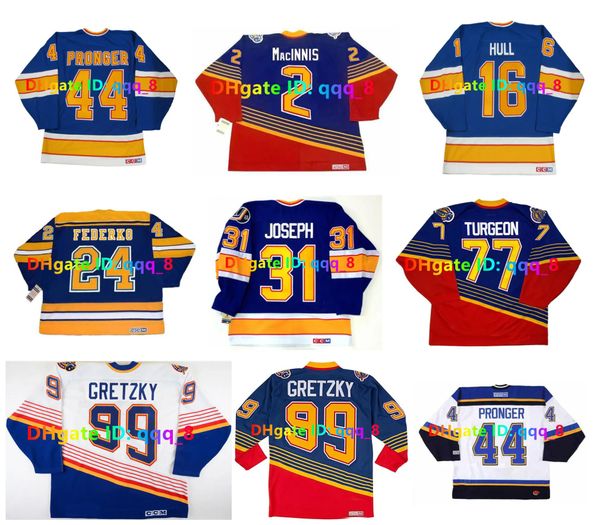 WAYNE GRETZKY AL MacINNIS BRETT HULL Maillot de hockey personnalisé CCM Throwback Blues ADAM OATES BERNIE FEDERKO BOB PLAGER CURTIS JOSEPH GARRY UNGER