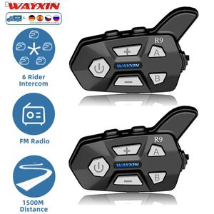 WAYXIN R9 Intercomunicador de motocicleta Casco Auriculares 6 Rider BT5.0 Comunicación Interfono Intercomunicador Moto Impermeable Radio FM Q230831