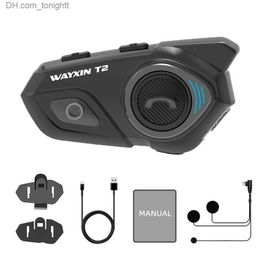 WAYXIN T2 Motorfiets Bluetooth Intercom Helm Headset Voor 2 Rider Intercomunicador Motos Interphone BT 5.0 Waterdichte Biker Q230830
