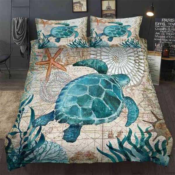 WAZIR Ocean Series tortue de mer hippocampe dauphins ensemble de literie 3D ensembles de couette pieuvre literie linge de lit US AU UK taille 210721