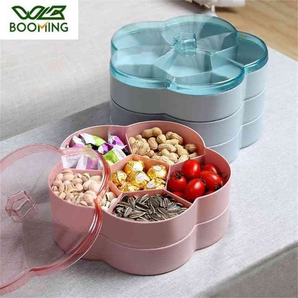 WBBOOMING 6 Boîte en plastique en forme de fleur divisée Plateau de fruits Plateau de service Plaque créative Snacks Noix Dessert Conteneur de stockage 210922