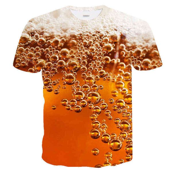 Camiseta WBW3D Camisetas casuales para hombres Camiseta de estampado de cerveza Funny Men Tops de estilo de verano Tops de elasticidad Tamilla de la calle L220704