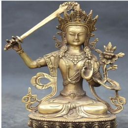 WBY --- 607 9 bouddhisme chinois sculpture en Bronze Manjushri bouddha déesse tenir épée Statue282Z