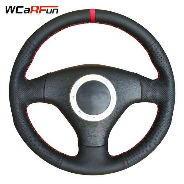 WCARFUN Black Leather Red Marker Couvercle de volant pour Audi A2 8Z A3 8L Sportback A4 B6 Avant A6 C5 A8 D2 TT 8N S3 S4 RS4 RS6 J220808