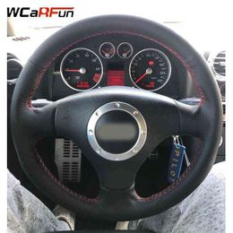 WCaRFun housse de volant en cuir noir pour Audi A2 8Z A3 8L Sportback A4 B6 Avant A6 C5 A8 D2 TT 8N S3 S4 RS4 RS6 H220422
