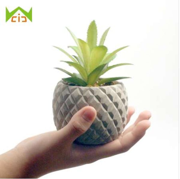 WCIC Mini Ciment Décoratif Pot De Fleur Planteur Ananas Forme Béton Bureau Pépinière Pot Cactus Succulent Graines Bonsaï Vase