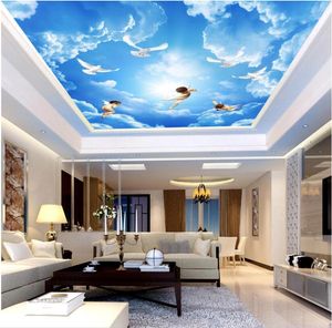 Wdbh 3d plafond mural papier peint personnalisé po angels blue ciel blanc nuages salon décoration intérieure 3d mur mural papier peint pour wall2084020