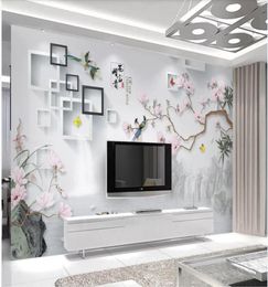 WDBH 3d po papier peint personnalisé mural style chinois peint à la main fleurs et oiseaux décor salon 3d peintures murales papier peint pour w3692083