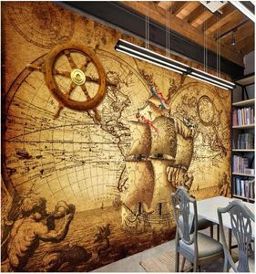 WDBH 3d po behang aangepaste muurschildering Vintage nautische wereldkaart thema Home decor woonkamer 3d muurschilderingen behang voor muren 3 7303003