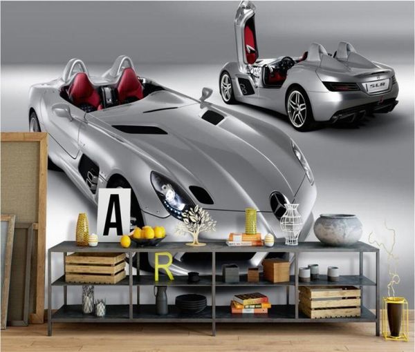 WDBH 3d papier peint personnalisé po mural argent dominateur gris voiture de sport salon décor à la maison 3d peintures murales papier peint pour murs 8835981