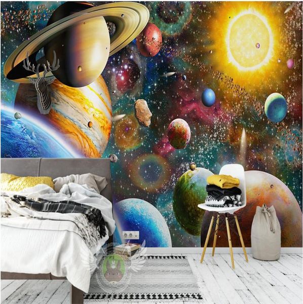WDBH 3d papier peint personnalisé po espace univers planète enfants039s chambre fond peinture décor à la maison 3d peintures murales papier peint 9086715