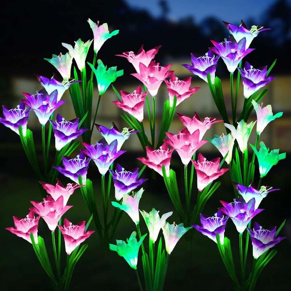 WDTPRO Decorative 10 Pack, étanche avec 40 fleurs de lys, des lumières solaires extérieures à changement de couleur pour les décorations de jardin à l'extérieur de la cour