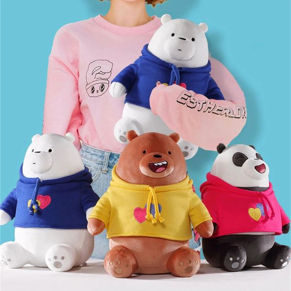 We Bare Bears Cartoon Plush Toy Sudaderas con capucha Grizzly Panda Ice Bear Soft Relleno Animal Doll Plushies Anime Figura Juguetes para niños Regalo 231221