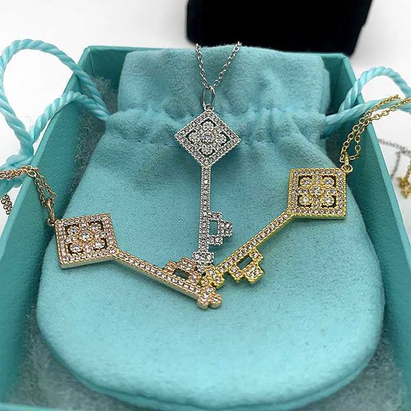 We6f Pendentif Colliers t Accueil 925 Sterling Argent Tiffanynet Clé Collier Mode Polyvalent Diamant Incrusté Tournesol Noeud Chinois Pendentif Simple Chandail Chaîne