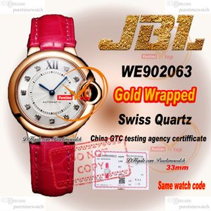 WE902063 Swiss Quartz Womens Watch JBLF 33 mm Emballage 18k Rose Gold Case Silver Diamonds Markers Red Croc Strap Super Edition Ladies Lady Watches Puretime Ptcar