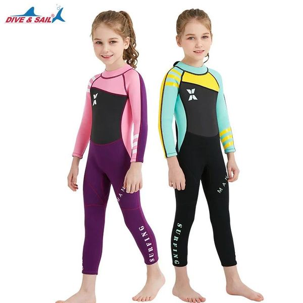 Use trajes de buceo de neopreno para niños de 2,5 MM, trajes de buceo de una pieza de manga larga para niños y niñas, traje de baño con protección UV