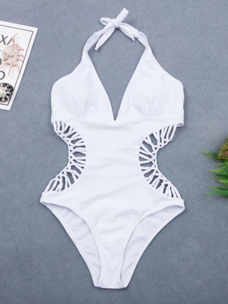 Porter 2022 Sexy Blanc Halter Découpé Bandage Trikini Maillot De Bain Monokini Push Up Maillot De Bain Brésilien Femmes Maillot De Bain Une Pièce