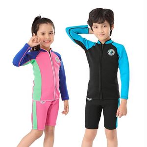 Draag 2 mm neopreen wetsuit voor kinderen Thermisch badpak Twee stukken Jongens Surfen Duikpak Meisjes Freediving Badmode Top Shorts