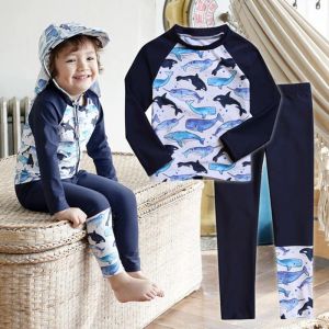 Draag 2 -stc jongens dophins zwempak tweedelige kinderen zwemkleding zwembroek