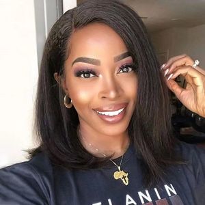 Usure et go 5x5 fermeture HD Natural 4C Texturé Hirline Kinky Straight Bob Lace Front Wig