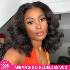 Pelucas de cabello humano Wear and Go Body Wave Bob para mujeres negras, pelucas frontales de encaje sin pegamento 4x4, pelucas Bob de onda corta prearrancadas